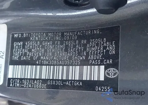 2010 Toyota Avalon Xls из США, поврежденный, VIN 4T1BK3DB5AU357325